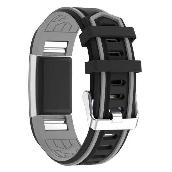 Fb.r24.1.7 Racing Stripe Rubber Watch Strap For Fitbit Charge 2 Black And Grey 2