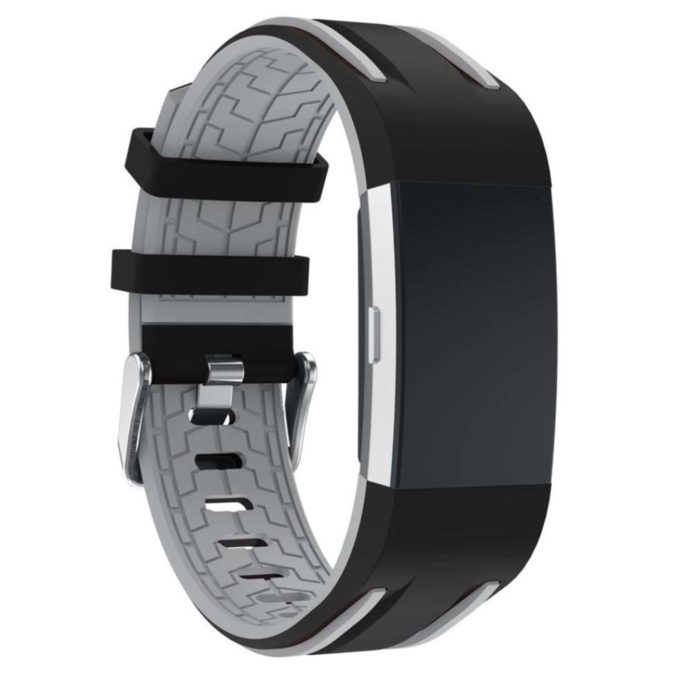 Fb.r24.1.7 Racing Stripe Rubber Watch Strap For Fitbit Charge 2 Black And Grey