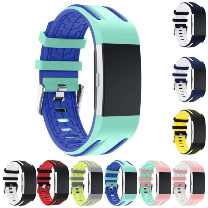 Fb.r24.11a.5 Gallery Racing Stripe Rubber Watch Strap For Fitbit Charge 2 Mint Green And Blue