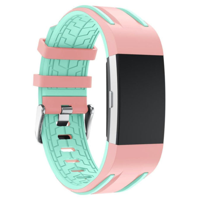 Fb.r24.13.11a Racing Stripe Rubber Watch Strap For Fitbit Charge 2 Pink And Green