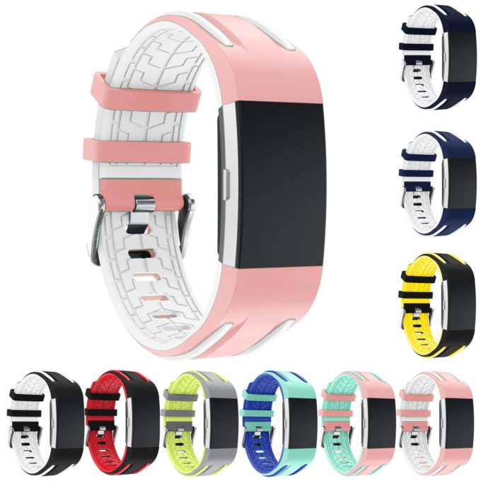 Fb.r24.13.22 Gallery Racing Stripe Rubber Watch Strap For Fitbit Charge 2 Pink And White 2