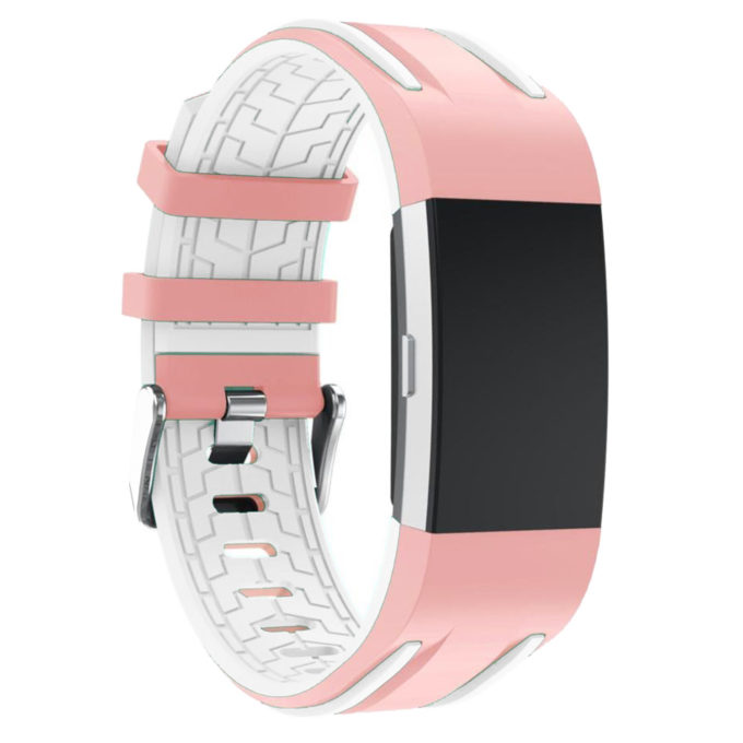 Fb.r24.13.22 Racing Stripe Rubber Watch Strap For Fitbit Charge 2 Pink And White