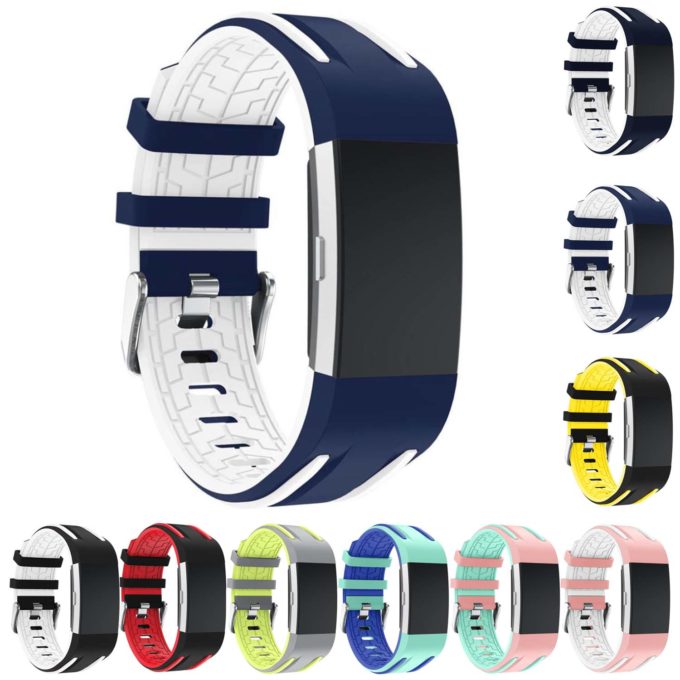 Fb.r24.5.22 Gallery Racing Stripe Rubber Watch Strap For Fitbit Charge 2 Blue And White