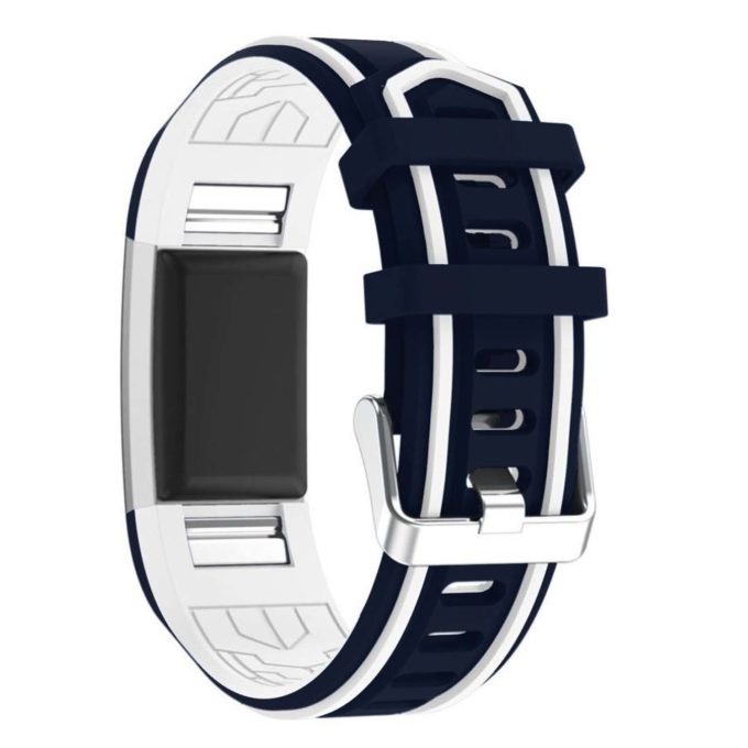 Fb.r24.5a.22 Racing Stripe Rubber Watch Strap For Fitbit Charge 2 Midnight Blue And White 2