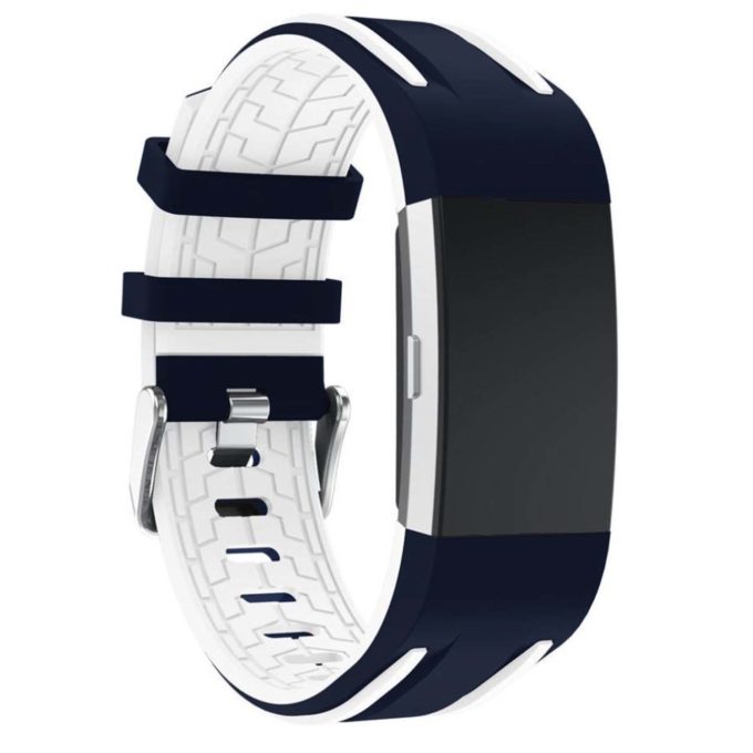Fb.r24.5a.22 Racing Stripe Rubber Watch Strap For Fitbit Charge 2 Midnight Blue And White