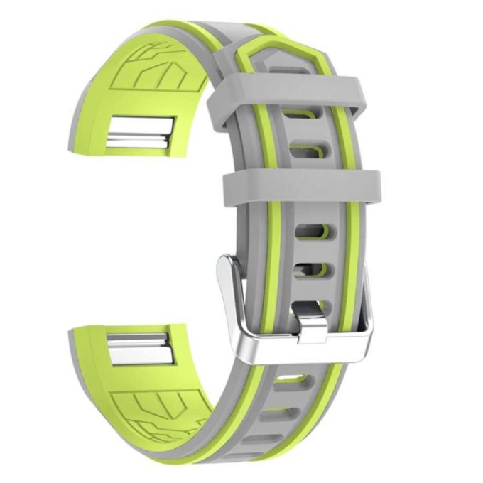 Fb.r24.7.11 Racing Stripe Rubber Watch Strap For Fitbit Charge 2 Grey And Green 3