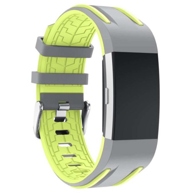 Fb.r24.7.11 Racing Stripe Rubber Watch Strap For Fitbit Charge 2 Grey And Green