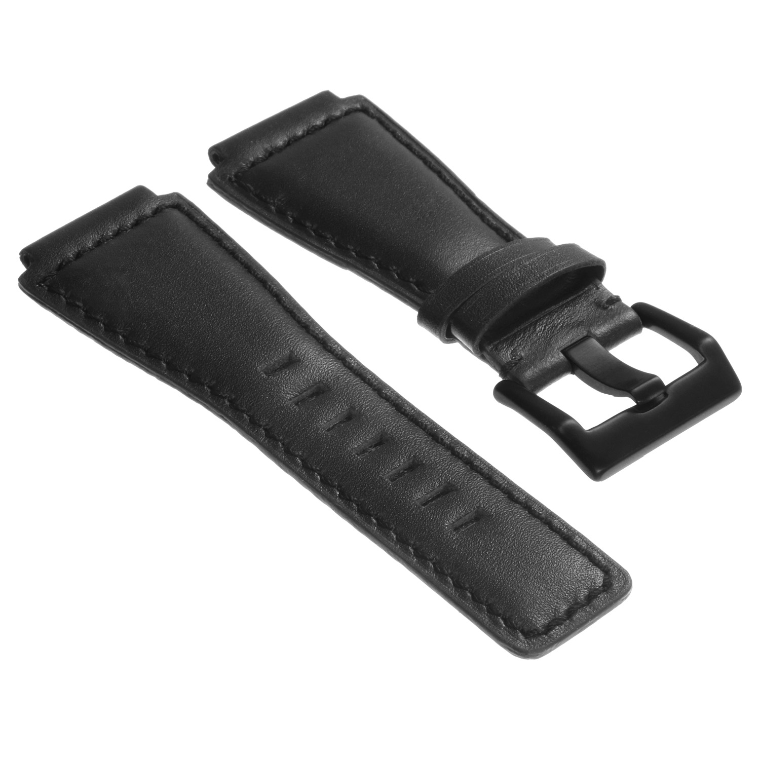 Br7.1.mb DASSARI Leather Watch Strap For Bell & Ross In Black With Matte Black Buckle