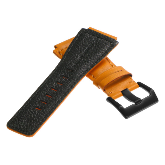 Br7.12.mb DASSARI Leather Watch Strap For Bell & Ross In Orange With Matte Black Buckle 3