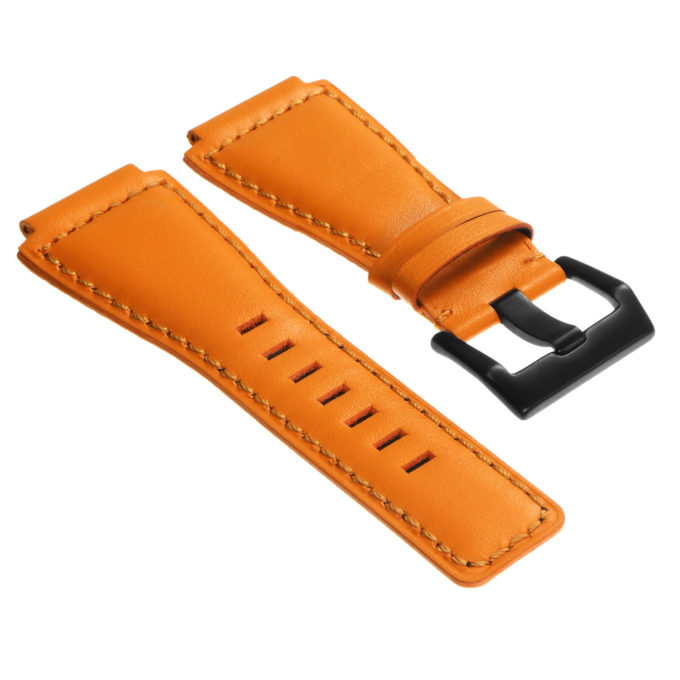 Br7.12.mb DASSARI Leather Watch Strap For Bell & Ross In Orange With Matte Black Buckle
