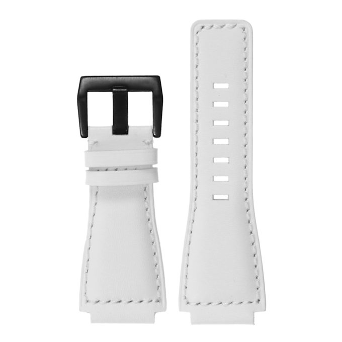 Br7.22.mb DASSARI Leather Watch Strap For Bell & Ross In White With Matte Black Buckle 2