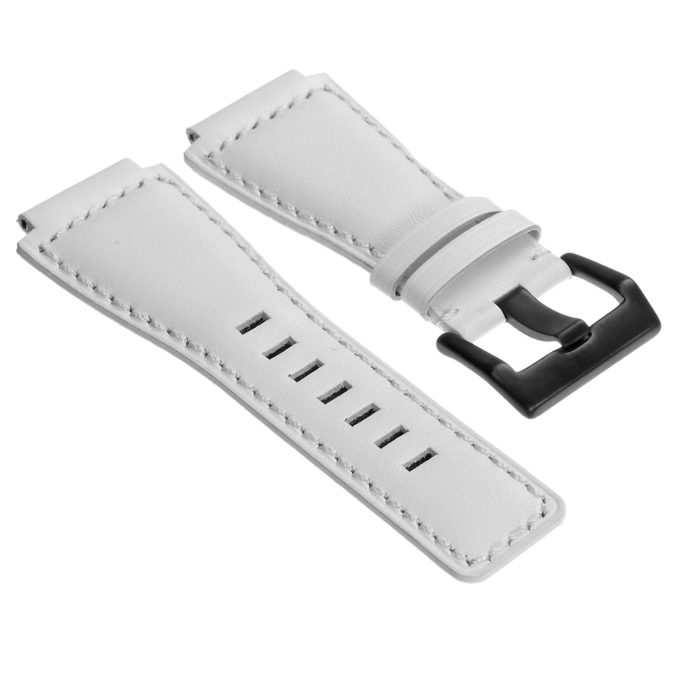 Br7.22.mb DASSARI Leather Watch Strap For Bell & Ross In White With Matte Black Buckle
