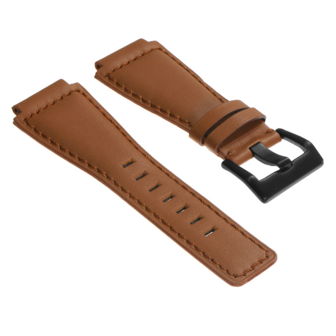 Br7.3.mb DASSARI Leather Watch Strap For Bell & Ross In Tan With Matte Black Buckle