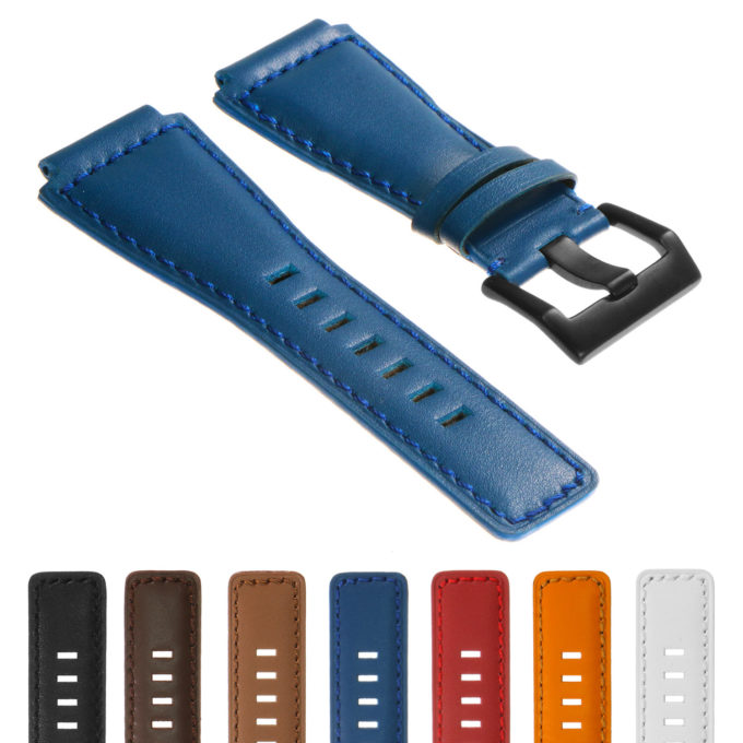 Br7.5.mb Gallery DASSARI Leather Watch Strap For Bell & Ross In Blue With Matte Black Buckle