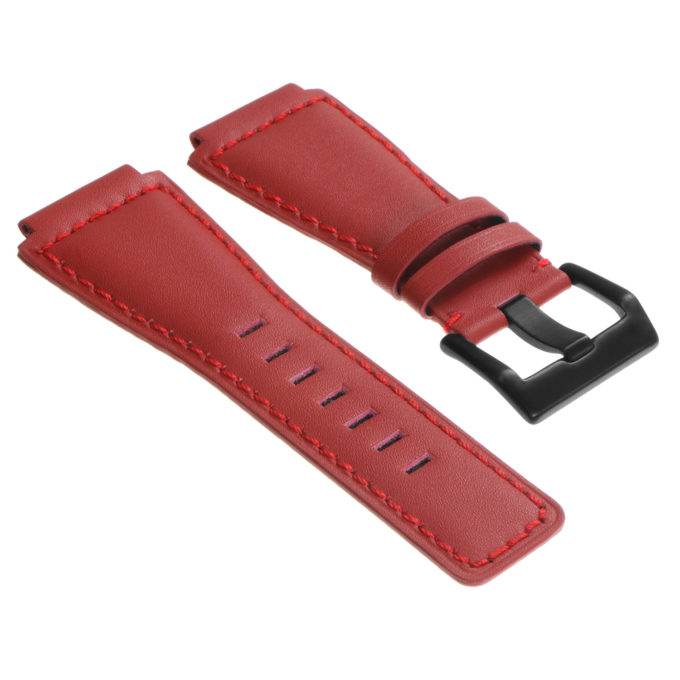 Br7.6.mb DASSARI Leather Watch Strap For Bell & Ross In Red With Matte Black Buckle