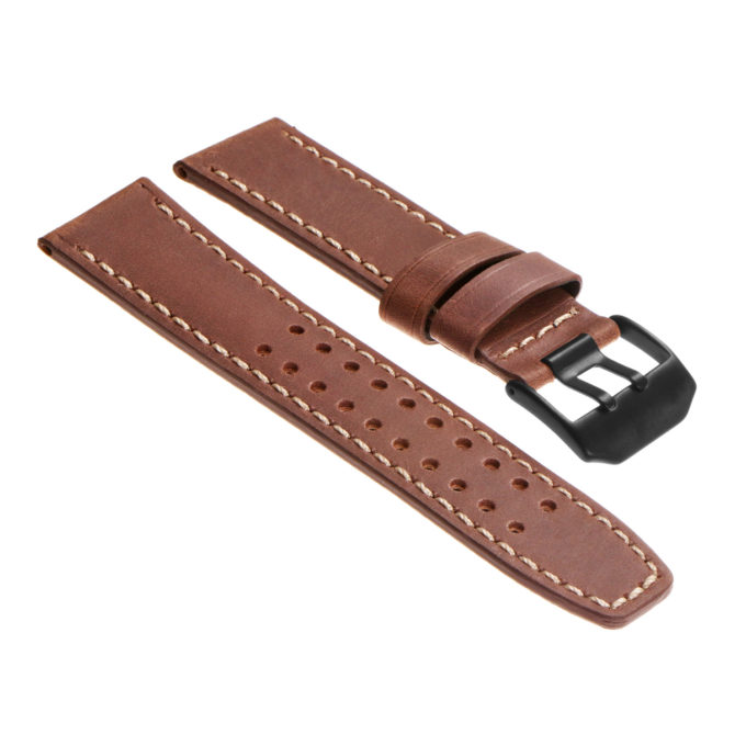 Lmx1.3.mb Vintage Leather Strap In Brown With Matte Black Buckle 3