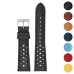 ra6.1 Gallery Black DASSARI Perforated Leather Rally Watch Band Strap 18mm 19mm 20mm 21mm 22mm