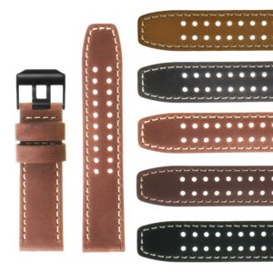 Vintage Leather Watch Strap For Luminox EVO With Matte Black Buckle