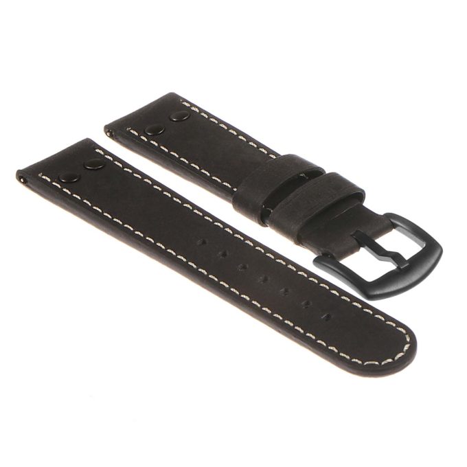 Ds14.1.mb DASSARI Vintage Leather Watch Strap In Black W Matte Black Buckle