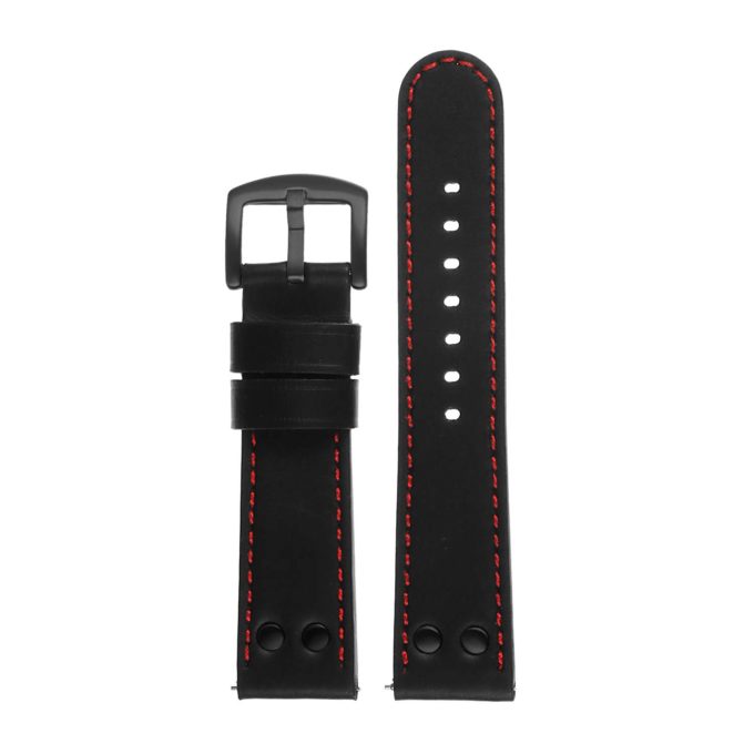Ds15.1.6.mb Dassari Leather Strap In Black W Red Stitching W Matte Black Buckle 3
