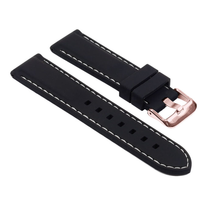 Pu1.1.22.rg Silcone Rubber Watch Strap In Black With Whiite Stitching W Rose Gold Buckle