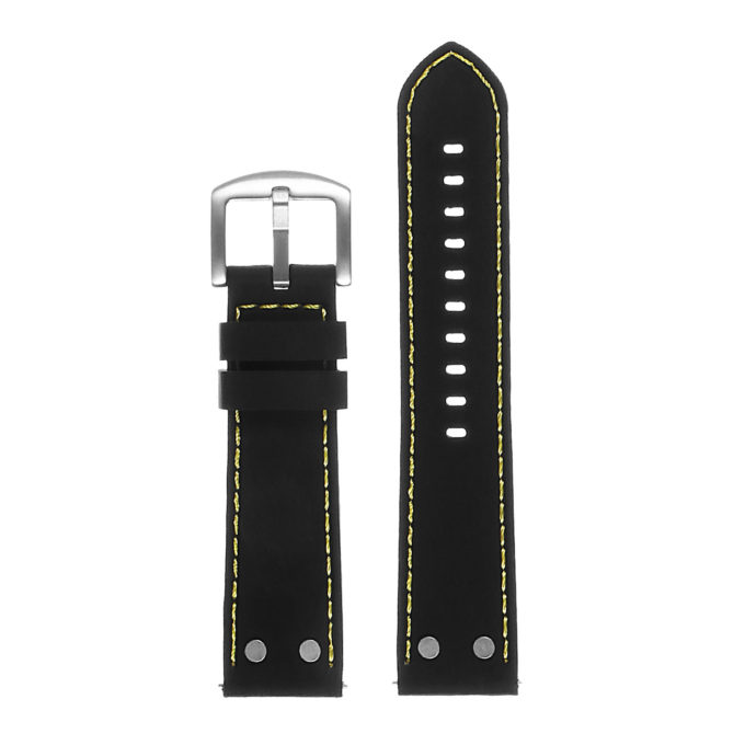 Pu10.1.10 Silicone Strap With Rivets In Black W Yellow Stitching 3