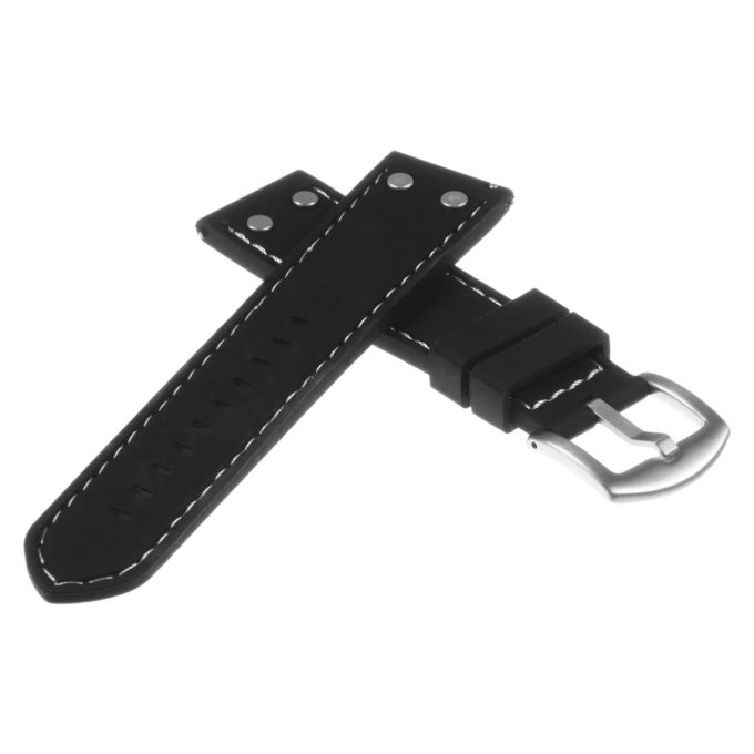 Pu10.1.22 Silicone Strap With Rivets In Black W White Stitching 2