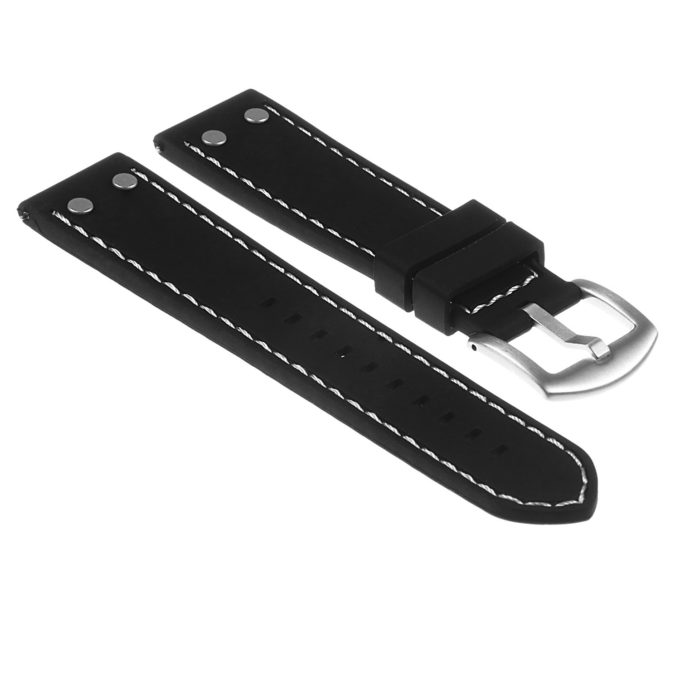 Pu10.1.22 Silicone Strap With Rivets In Black W White Stitching