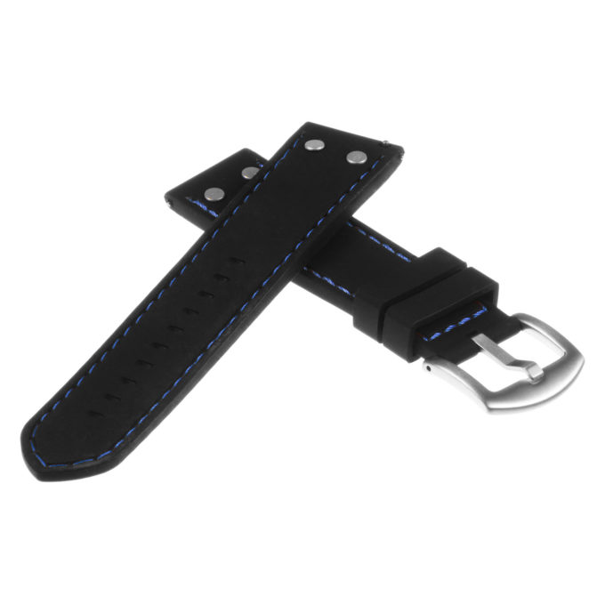 Pu10.1.5 Silicone Strap With Rivits In Black W Blue Stitching 2
