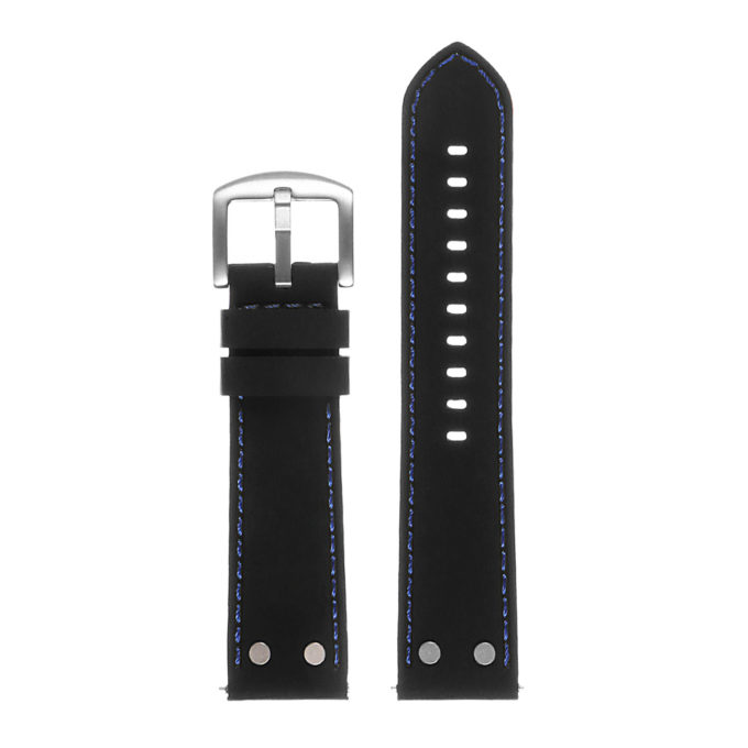 Pu10.1.5 Silicone Strap With Rivits In Black W Blue Stitching 3