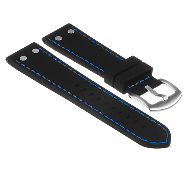 Pu10.1.5 Silicone Strap With Rivits In Black W Blue Stitching