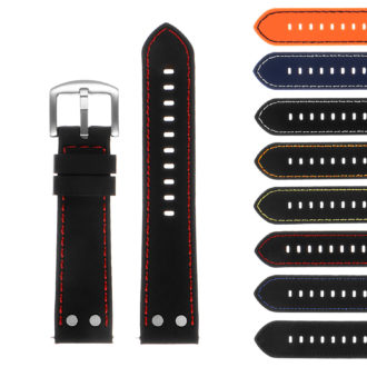 Pu10.1.6 Gallery Silicone Strap With Rivets In Black W Red Stitching
