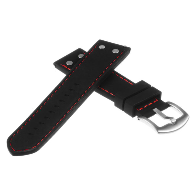 Pu10.1.6 Silicone Strap With Rivets In Black W Red Stitching 2