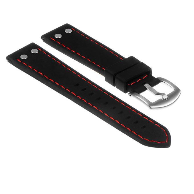 Pu10.1.6 Silicone Strap With Rivets In Black W Red Stitching
