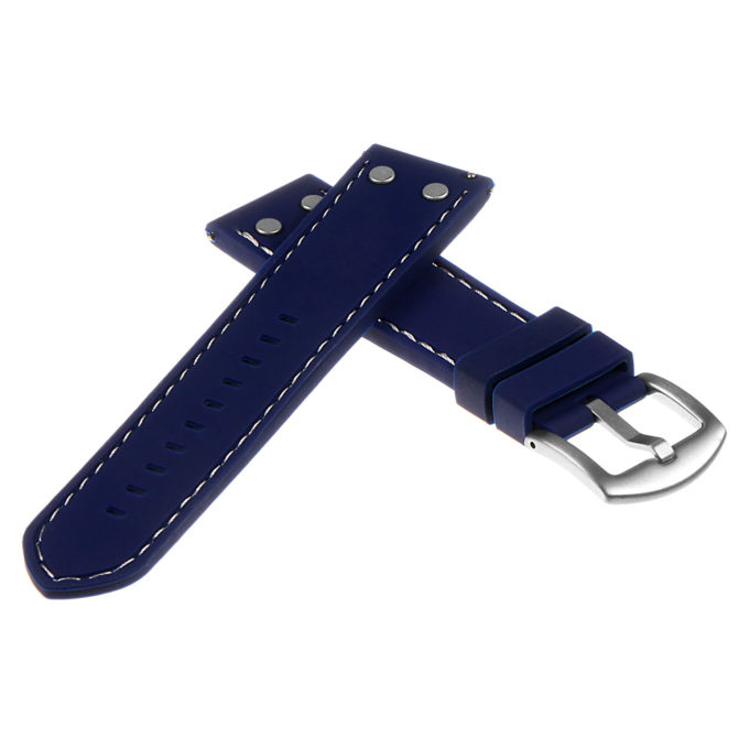 Pu10.5.22 Silicone Strap With Rivets In Blue W White Stitching 2