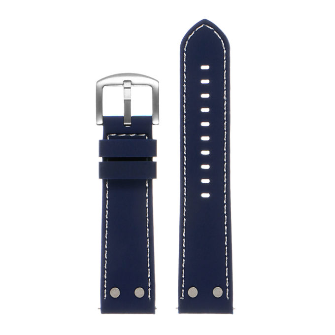 Pu10.5.22 Silicone Strap With Rivets In Blue W White Stitching 3