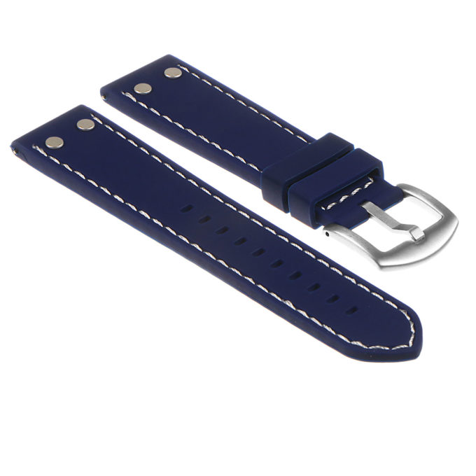 Pu10.5.22 Silicone Strap With Rivets In Blue W White Stitching