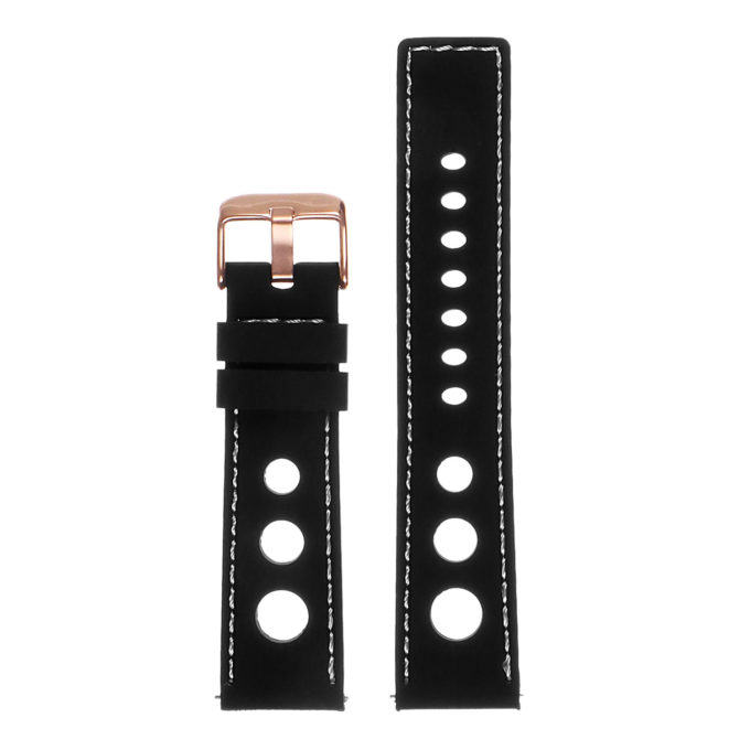 Pu11.1.22.rg Silicone Rally Strap In Black W White Stitching W Rose Gold Buckle 3