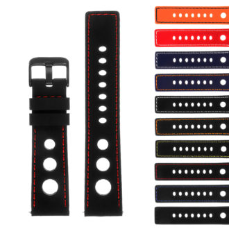 Pu11.1.6.mb Gallery Silicone Rally Strap In Black W Red Stitching W Matte Black Buckle