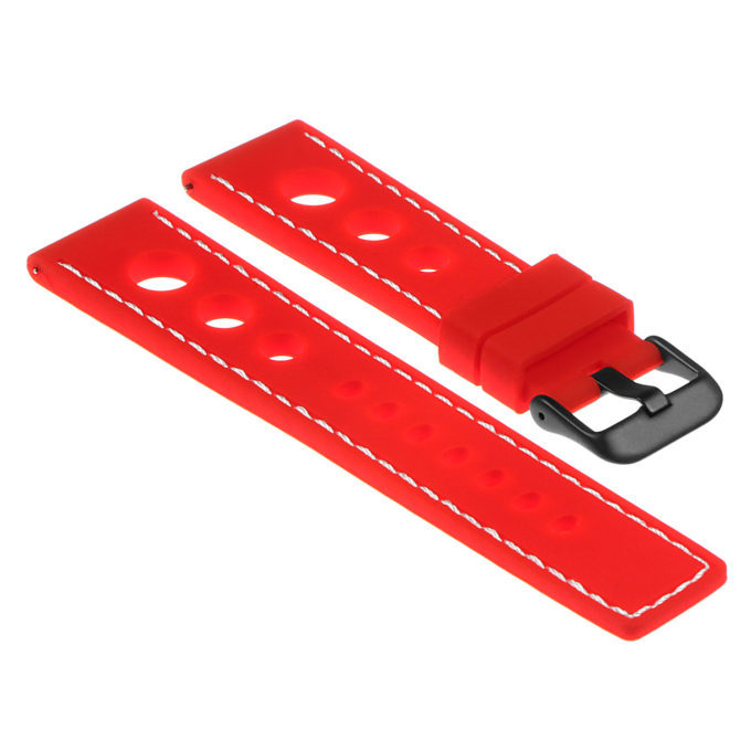Pu11.6.22.mb Silicone Rally Strap In Red W White Stitching W Matte Black Buckle