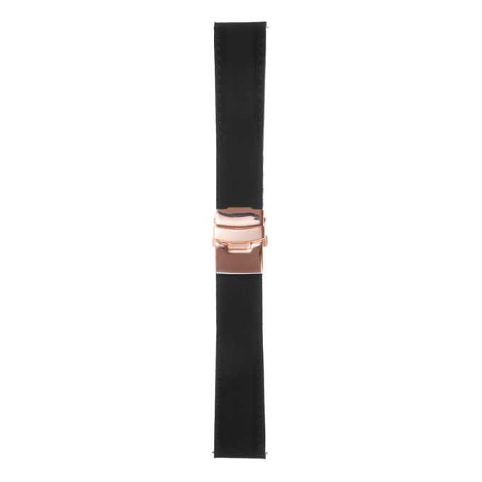 Rubber Strap In Black W Black Stitching & Rose Gold Clasp
