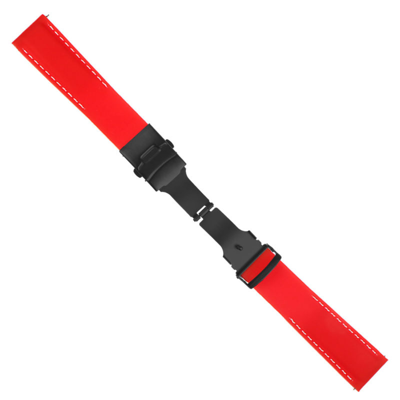 Rubber Strap In Red W White Stitching & Matte Black Clasp