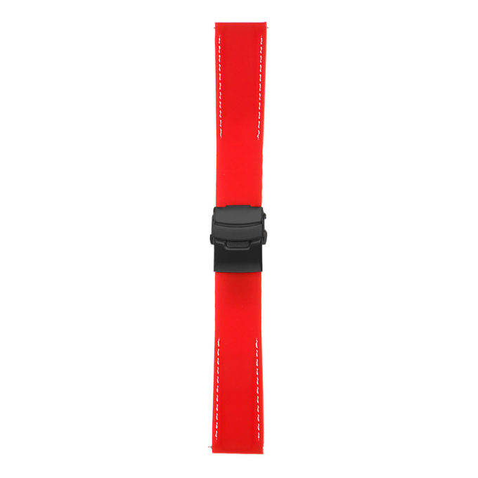Rubber Strap In Red W White Stitching & Matte Black Clasp