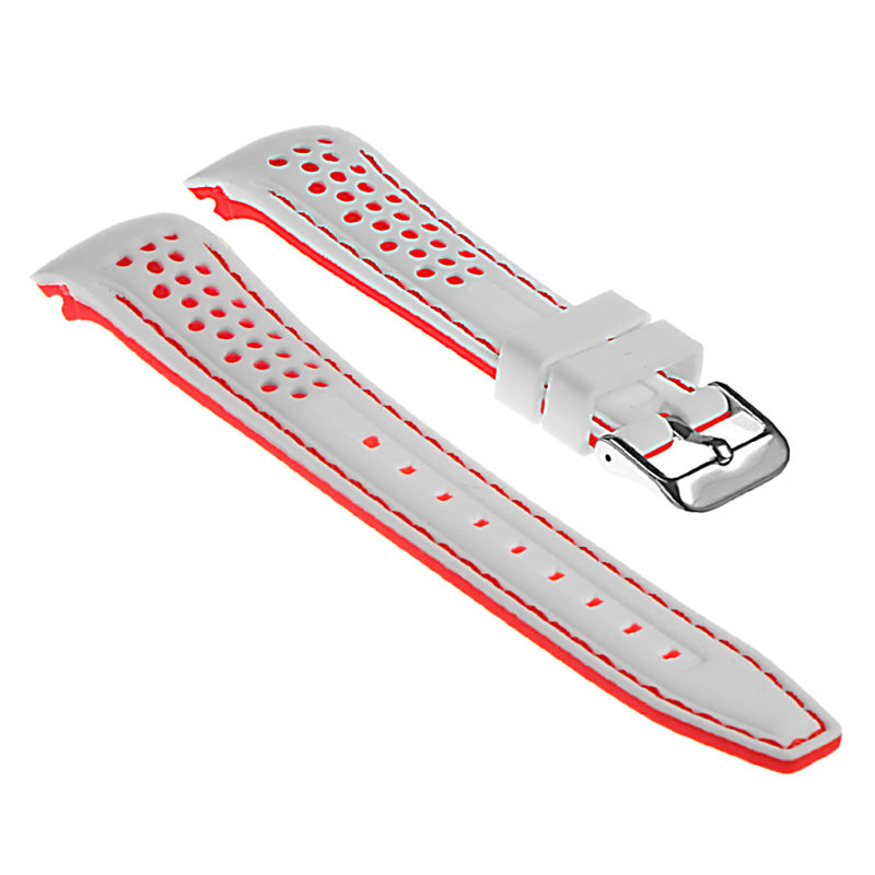 Perforated Rubber Strap in White and Red