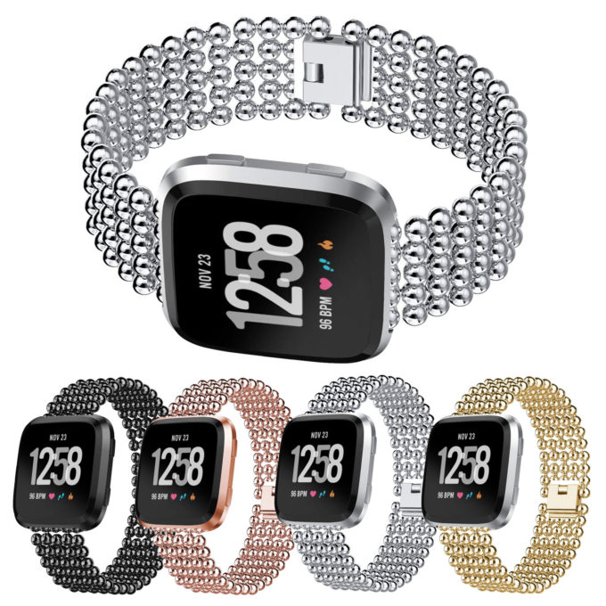 Fb.m53.ss Gallery Front Stainless Steel Band Fit Fitbit Versa In Silver