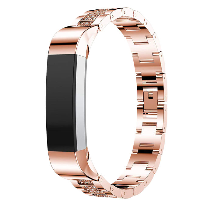 Fb.m59.rg.22 Front Fitbit Alta Stainless Bangle Bracelet W White Rhinestone In Rose Gold