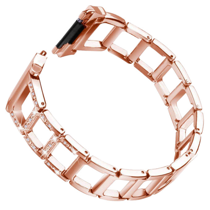 Fb.m64.rg Back Stainless Steel Bangle Bracelet Rhinestone For Fitbit Ionic In Rose Gold