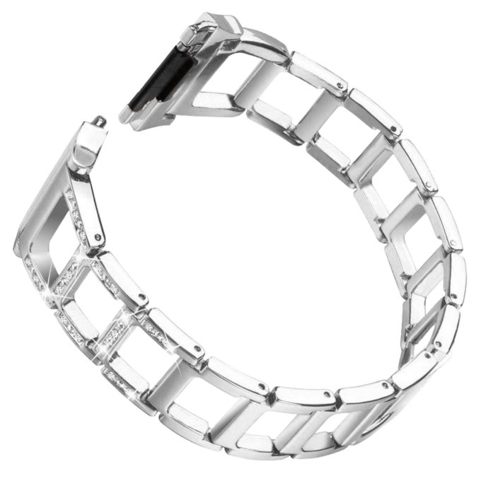 Fb.m64.ss Back Stainless Steel Bangle Bracelet Rhinestone For Fitbit Ionic In Silver