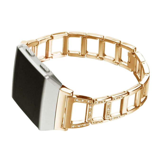 Fb.m64.yg Front Stainless Steel Bangle Bracelet Rhinestone For Fitbit Ionic In Yellow Gold