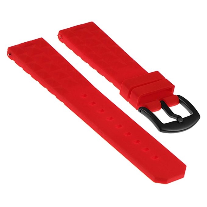 Pu16.6.mb Angled Silicone Rubber Strap With Matte Black Buckle In Red